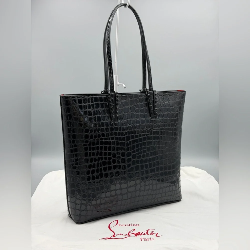 Christian Louboutin Croc Embossed Shiny Leather Tote - Picture 2 of 14